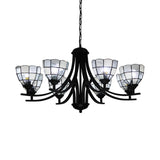Traditional Tiffany Pendant Light - 6/8 Lights Grid Pattern Chandelier With 16 Hanging Chain Clear