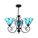 Vintage Glass Pendant Chandelier - Leaf Ceiling Light With 3 Adjustable Lights In Blue/Clear For