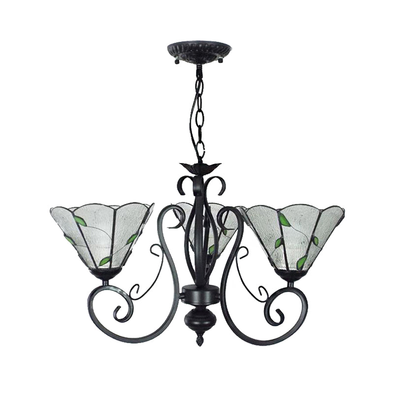 Vintage Glass Pendant Chandelier - Leaf Ceiling Light With 3 Adjustable Lights In Blue/Clear For