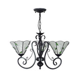 Vintage Glass Pendant Chandelier - Leaf Ceiling Light With 3 Adjustable Lights In Blue/Clear For