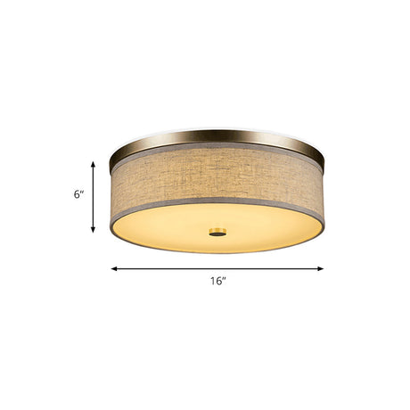 Contemporary Beige Fabric Led Flush Mount Lamp (16/19.5/23.5 Dia)