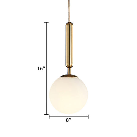 Post-Modern Gold Kitchen Pendant Light With White Glass Shade - 1-Light Kit 6/8/10 Wide