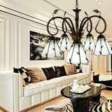Vintage Beige Glass Cone Pendant Chandelier With Metal Chain - Perfect For Libraries