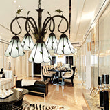 Vintage Beige Glass Cone Pendant Chandelier With Metal Chain - Perfect For Libraries