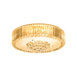 Minimal Led Gold Drum Flush Mount Lamp With Faceted Crystal Ideal For Bedroom Ceiling Lighting