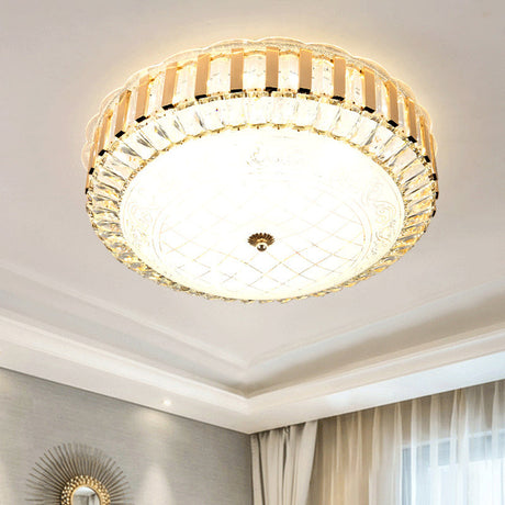 Simple Led Crystal Flush Mount Ceiling Light With Elegant Black/Gold Finish - Perfect For Dining