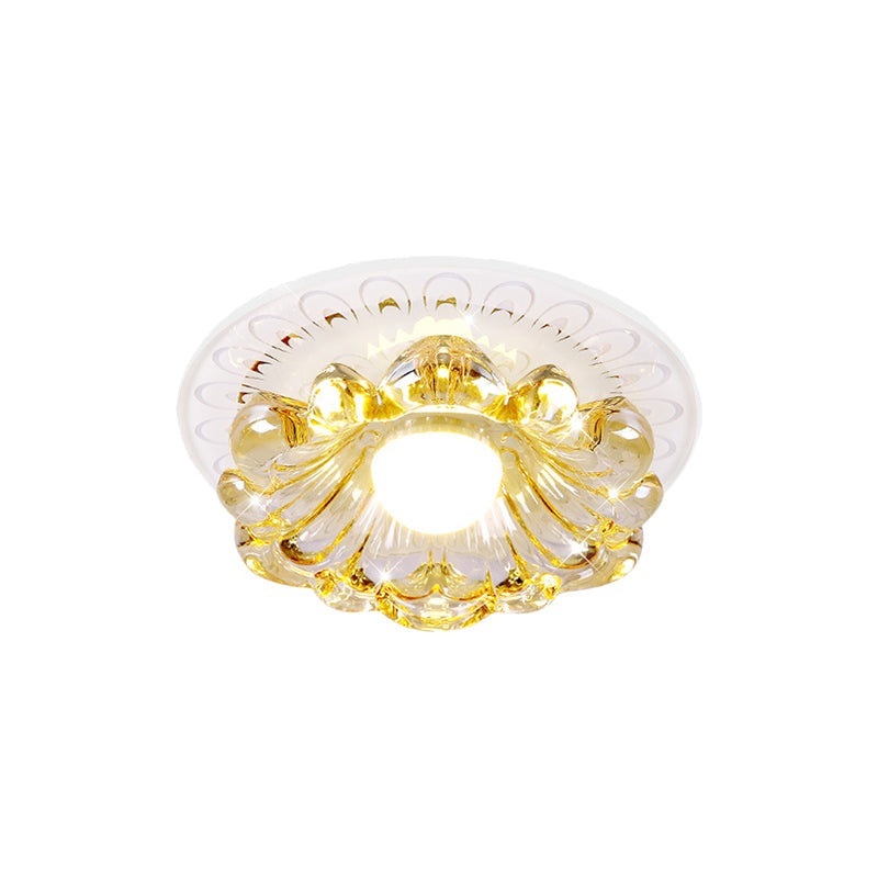 Simplicity Led Ceiling Light In White Round/Square Flushmount With Flower Crystal Shade - Warm/White
