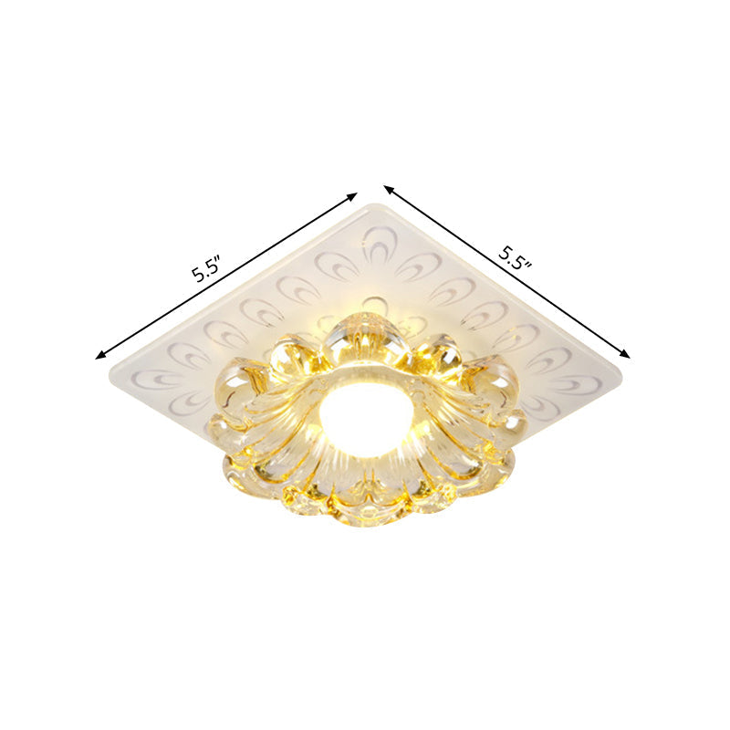 Simplicity Led Ceiling Light In White Round/Square Flushmount With Flower Crystal Shade - Warm/White