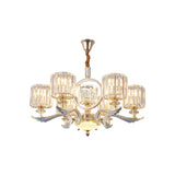 Minimalist Clear Crystal Drum Pendant Chandelier With 6 Gold Bulbs - Modern Hanging Ceiling Light
