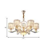 Minimalist Clear Crystal Drum Pendant Chandelier With 6 Gold Bulbs - Modern Hanging Ceiling Light
