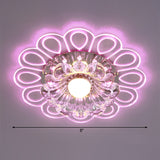 Modern Led Crystal Ceiling Lamp With Peacock Pattern - White Flower Flush Light Warm/White/Multi