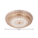 Modernist Gold Led Flush Mount Ceiling Fixture With Beveled Crystal & Flower Pattern