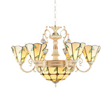 9/11 Lights Leaf Indoor Pendant Light With Stained Glass Cone And Dome Shade - Rustic Chandelier