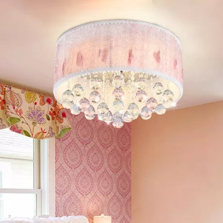 Modern Pink Ceiling Light With Crystal Ball - 8 Heads For Girls Bedroom / Warm