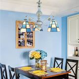 Blue Stained Glass Pendant Chandelier: Traditional Indoor Lighting With Floral & Geometric Patterns