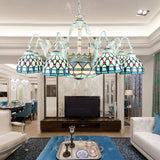 Tiffany Stained Glass Chandelier Pendant Light With 11 White Lights - Mediterranean Wire Mesh Design