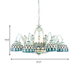 Tiffany Stained Glass Chandelier Pendant Light With 11 White Lights - Mediterranean Wire Mesh Design