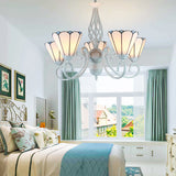 Adjustable Chain Cone Chandelier 5 Lights Traditional Pendant Light For Bedroom White Glass