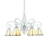 Adjustable 6/8 Lights Stained Glass Chandelier - Traditional Cone Pendant Lighting With Metal Chain