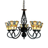 Stained Glass Peacock Chandelier - 5-Light Pendant With Cone Shade Loft Style Décor For Bedroom