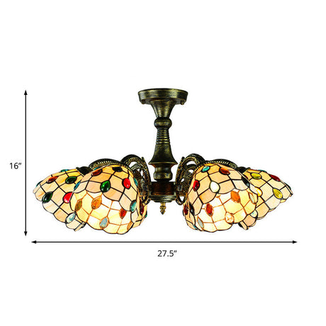 Vintage Rustic Stained Glass Chandelier With Multi Light Suspension - Bronze Finish