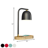 Minimalist Dome Wooden Night Lamp With Metallic Shade - Black/White/Red Finish