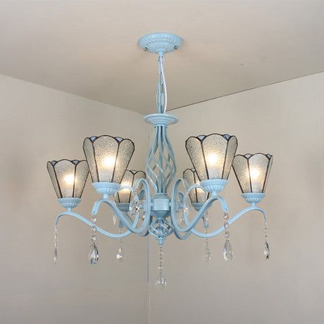 Tiffany Style Cone Pendant Light With Adjustable Chain In White/Blue/Clear Stained Glass - Perfect