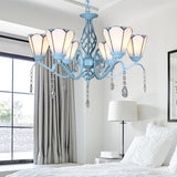 Tiffany Style Cone Pendant Light With Adjustable Chain In White/Blue/Clear Stained Glass - Perfect