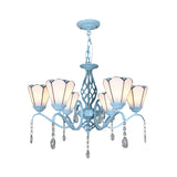Tiffany Style Cone Pendant Light With Adjustable Chain In White/Blue/Clear Stained Glass - Perfect