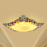 Tiffany Mosaic Led Ceiling Lamp - Beige/White/Light Gray 12/16 W Curved Square Mount Ideal For
