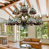 Brown Tiffany Cut Glass Chandelier With Mermaid Design - 15-Light Pendant Lamp For Living Room