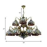 Brown Tiffany Cut Glass Chandelier With Mermaid Design - 15-Light Pendant Lamp For Living Room