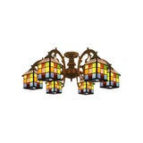 Vintage Tiffany Stained Glass Chandelier For Restaurant & Library - 3/5/6 Lights