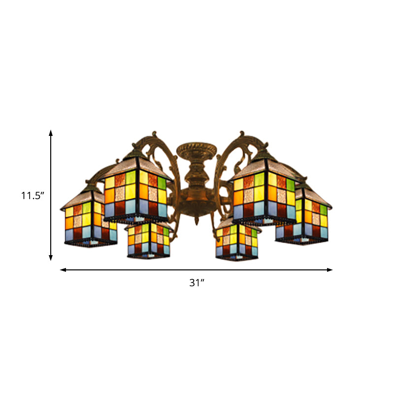 Vintage Tiffany Stained Glass Chandelier For Restaurant & Library - 3/5/6 Lights