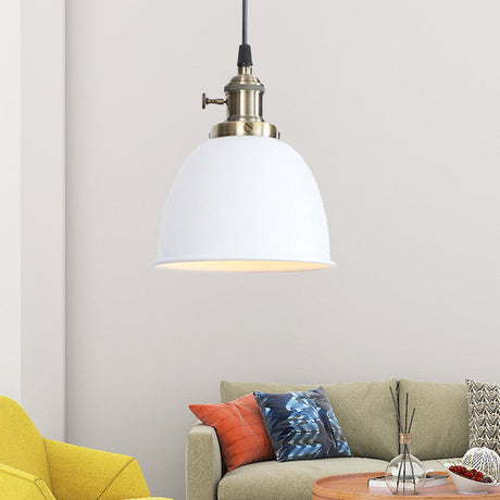 Adjustable Industrial Dome Pendant Light - Black/White/Red Metal Ceiling Lamp White