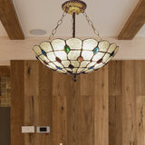 16/19.5 Wide Peacock Pendant Light Inverted Chandelier With Colorful Jewelry Traditional Design For