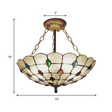 16/19.5 Wide Peacock Pendant Light Inverted Chandelier With Colorful Jewelry Traditional Design For