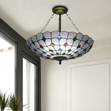 16/19.5 Wide Peacock Pendant Light Inverted Chandelier With Colorful Jewelry Traditional Design For
