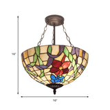 Flower Tiffany Rustic Stained Glass Chandelier - Bowl Inverted Suspension Light For Foyer