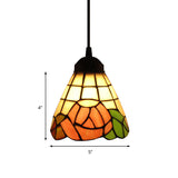 Tiffany-Style Pink Stained Glass Pendant Light - Cone Design 1 Head Elegant Hanging Fixture