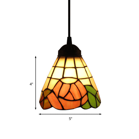 Tiffany-Style Pink Stained Glass Pendant Light - Cone Design 1 Head Elegant Hanging Fixture