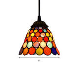 Tiffany-Style Bell Pendant Light: Single Head Stained Art Glass Down Lighting In Black