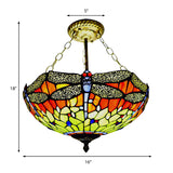 Rustic Tiffany Dragonfly Stained Glass Ceiling Light Fixture For Hotels