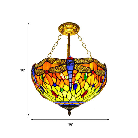 Dragonfly Stained Glass Tiffany Ceiling Light Rustic Orange/Yellow - Perfect For Cloth Shops