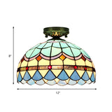 Tiffany Style Stained Glass Flush Ceiling Light With Scalloped Bowl Design