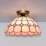 Tiffany Style Stained Glass Flush Ceiling Light With Scalloped Bowl Design Antique Bronze / Square