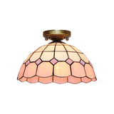 Tiffany Style Stained Glass Flush Ceiling Light With Scalloped Bowl Design