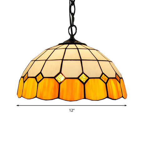 Yellow Stained Glass Tiffany-Style Pendant Light For Living Room