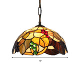 Tiffany-Style Grape Pendant Lighting - 12/16 Wide 1 Head Brown Cut Glass Ceiling Lamp