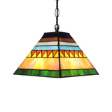 Stunning Tiffany Style Stained Glass Ceiling Lamp - Geometric Design Single Light Pink And Green